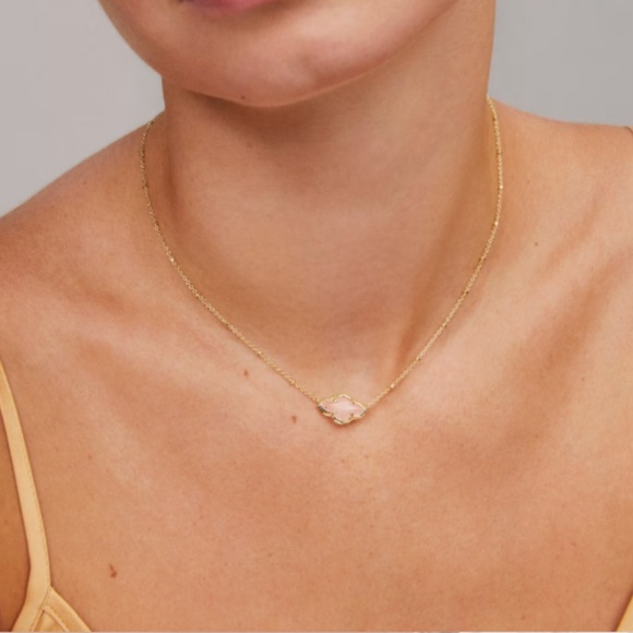 Kendra Scott "Abbie" Gold Pendant Satellite Necklace in Rose Quartz NWT - Picture 3 of 5